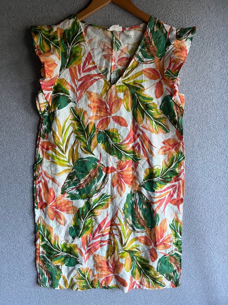 NICOLE MILLER Womens XS Floral Linen Dress with Flutter Sleeves