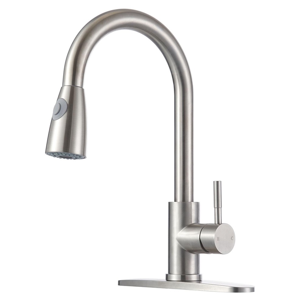 SHACO Single Handle High Arc Stainless Steel Kitchen Faucet with Pull Down Sprayer  