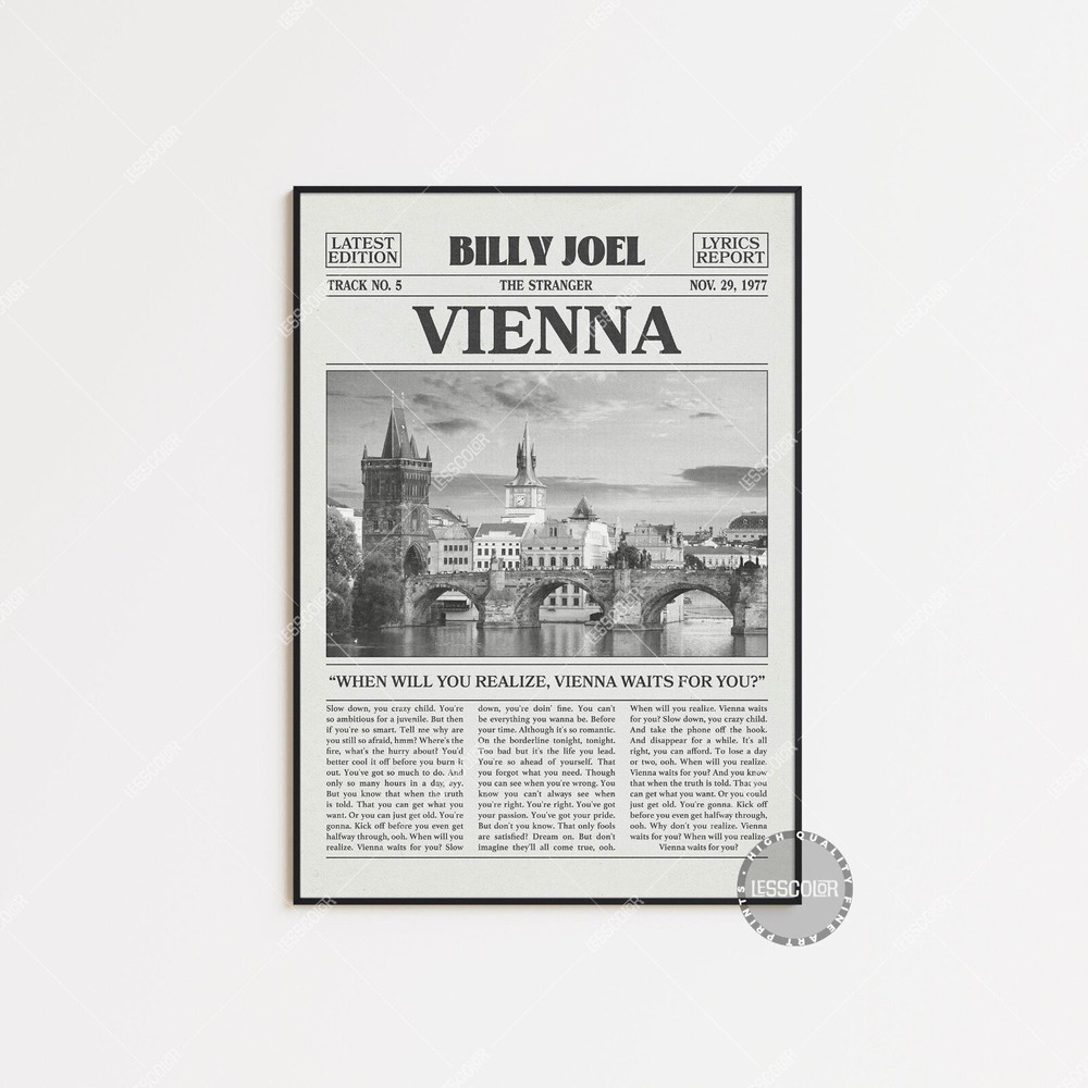 Billy Joel Retro Newspaper Print, Vienna Poster, Vienna Lyrics Print Poster