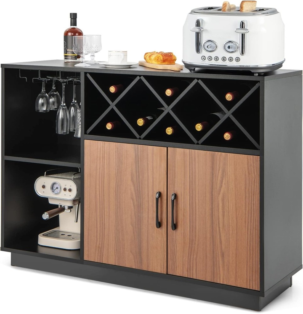 Modern Buffet Cabinet with Wine Storage & Removable Shelves