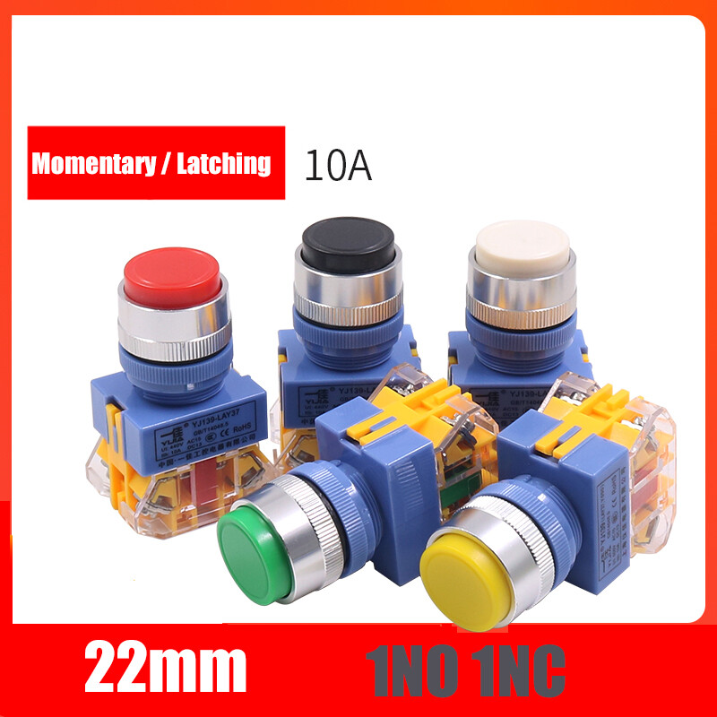 22mm Round Latching/Momentary Push Button Switches in Multiple Colors