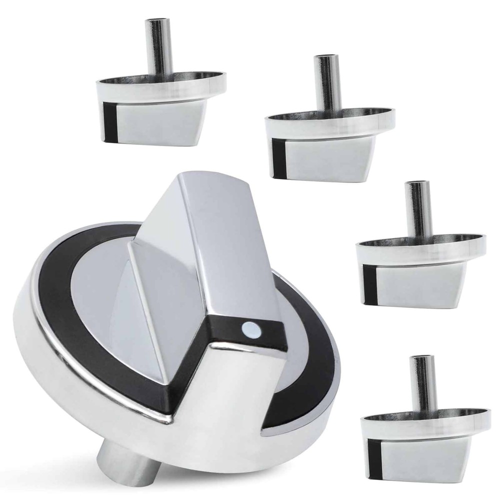 Silver and black 5pcs Stove Control Knob Replacement for Oven Burner Repair