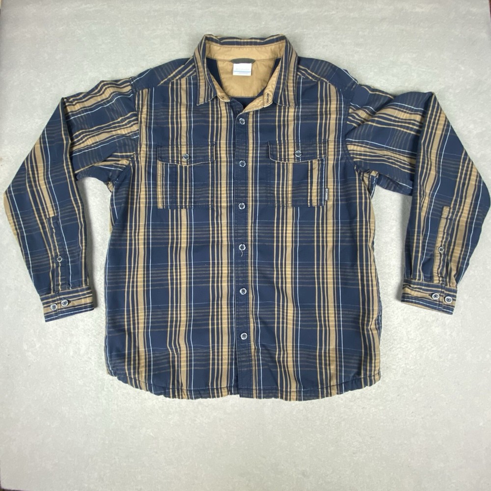 Columbia Mens Sz L Fleece Lined Flannel Plaid Soft Shell Heavy Work Wear Outdoor