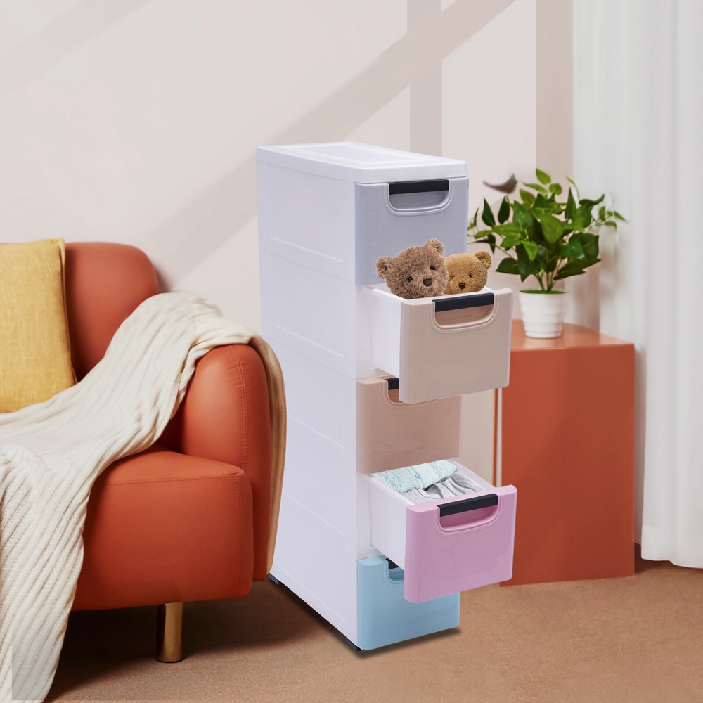 Stackable Clothes Storage Box Heavy Duty Plastic Storage Cabinet w/5 Drawers