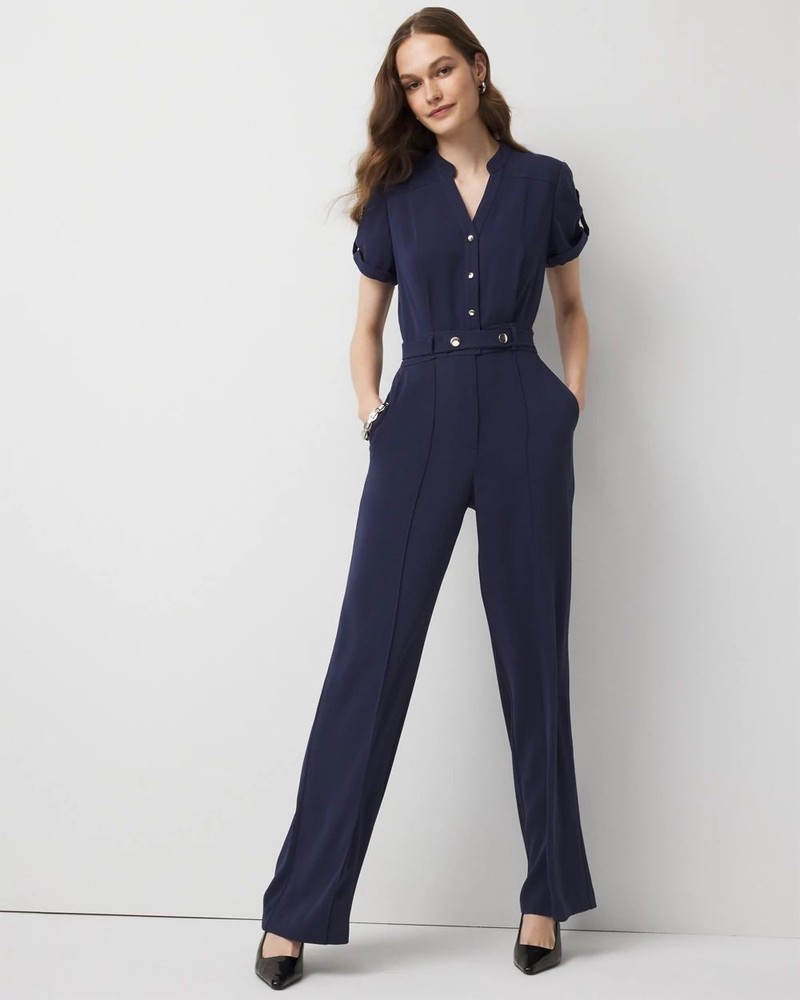 NWT White House Black Market Button Front Crepe Jumpsuit Size 8 In Winter Night