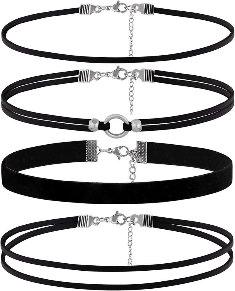 4PCS Black Lace & Velvet Layered Choker Set for Women