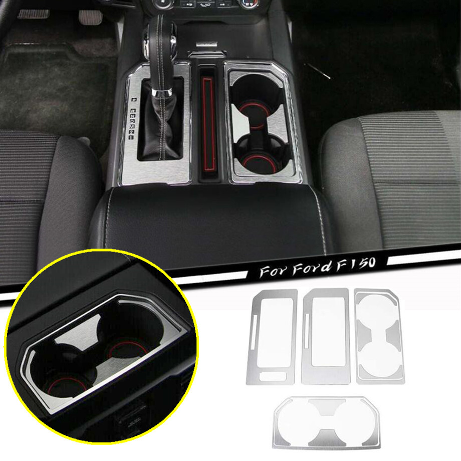 Car Gear Shift&Water Cup Panel Cover Trim For Ford F150 15-20 Accessories Silver