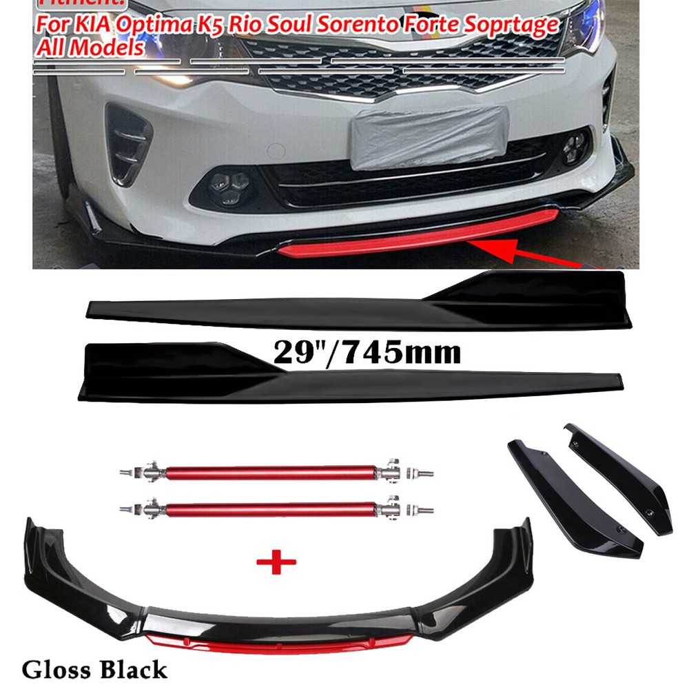Front Bumper Lip Spoiler Splitter Rear Lip Side Skirt For KIA Glossy Black