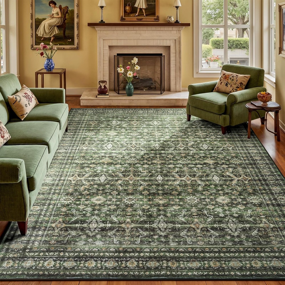 8x10 Area Rug for Living Room,Green Washable Large Rugs with Non-Slip Backing...