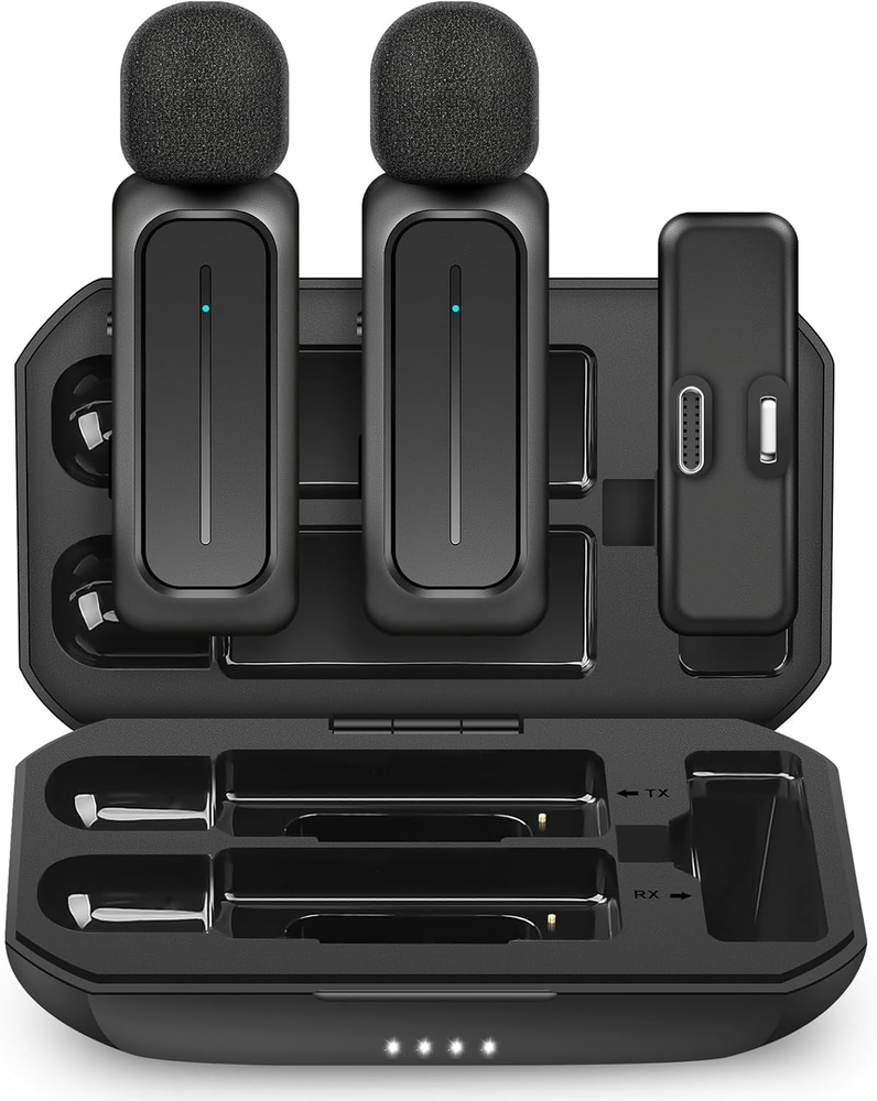 2 Pcs Wireless Lavalier Microphone for Iphone Ipad Android with Charging Case 7H