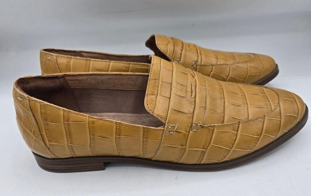 Rockport Penny Loafers Sz 9.5 TruTech Perpetua Leather Tan Croc Embossed Slip-On