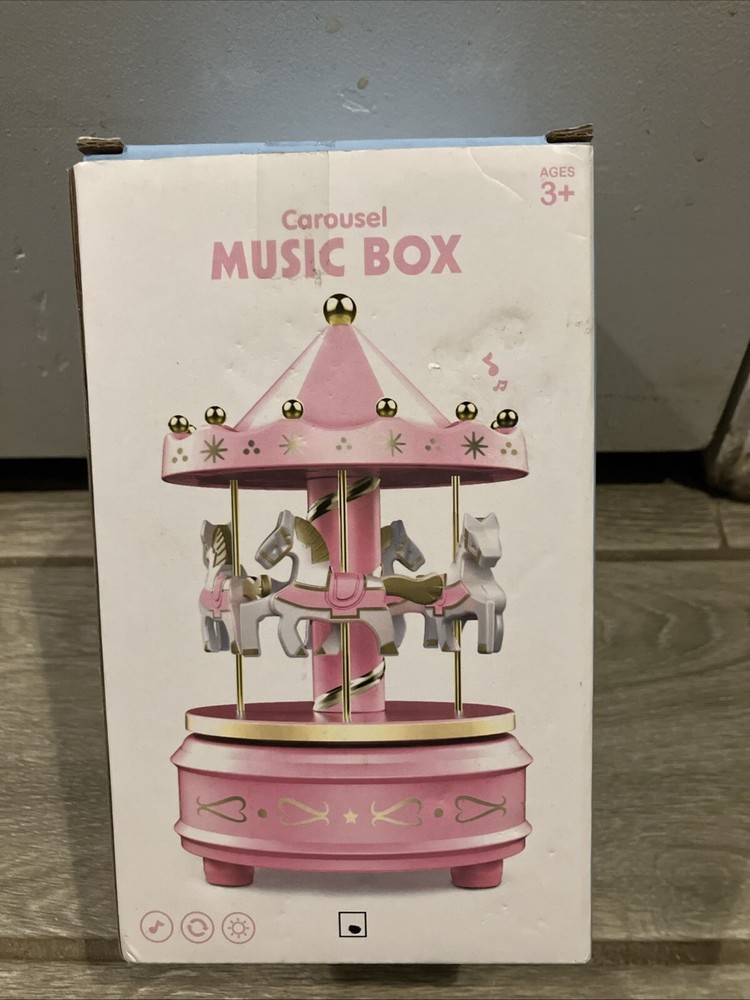 Vintage Horse Carousel Music Box Toy Light Clockwork Musical Birthday Gifts Pink