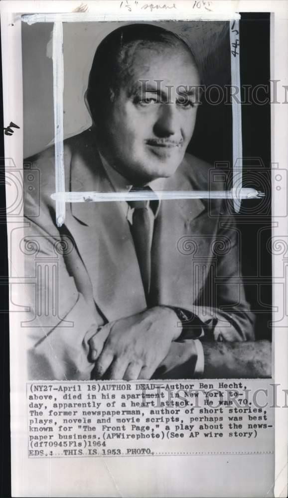 1953 Press Photo Author and playwright Ben Hecht - pio21158