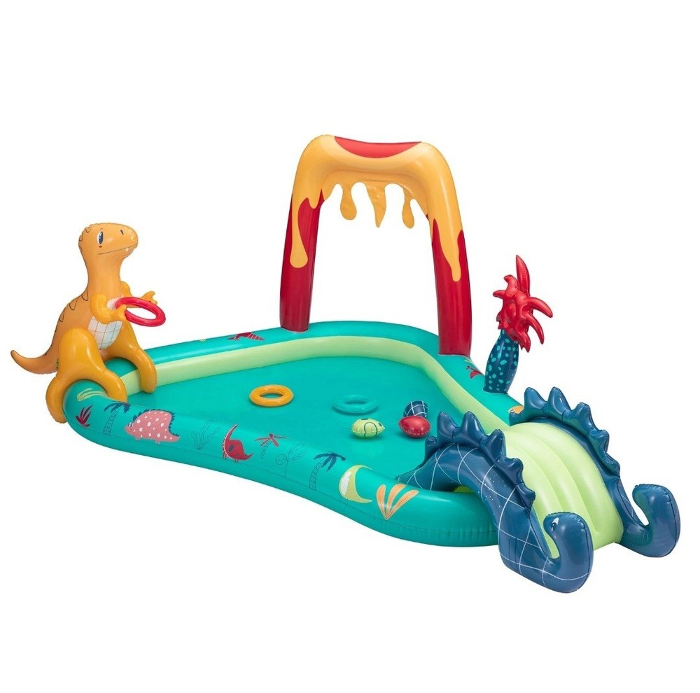 Bluescape Dino Inflatable Play Center, Kiddie Pool with Sprinkler, Toys & Slide,