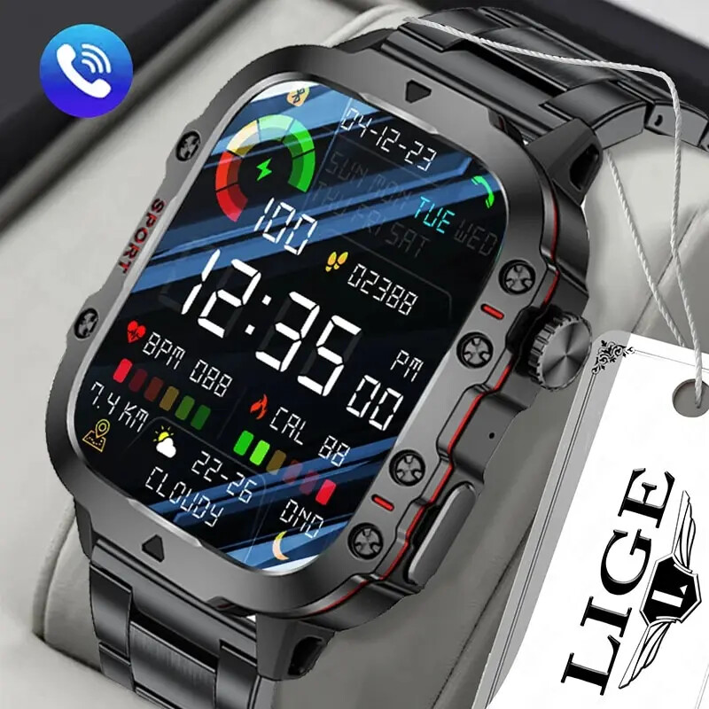 LIGE 1.96 Inch Smart Watch with Bluetooth Calling 420mAh Battery Voice Assistant