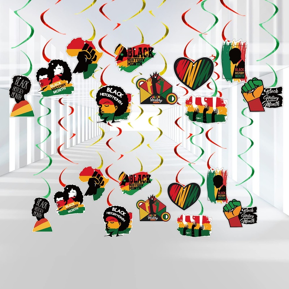 50 Pcs Black History Month Hanging Swirl Decorations for Party & Events