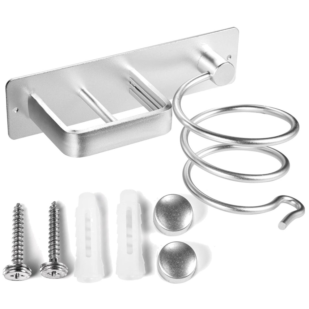 Elegant Silver Aluminum Hairdryer Station - Safe Storage for Your Styling Tools