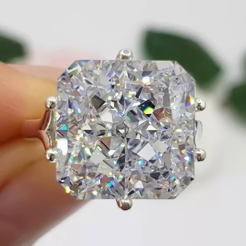 4.50 Ct Radiant Cut White Treated Diamond Solitaire Ring in 925 Silver WOW