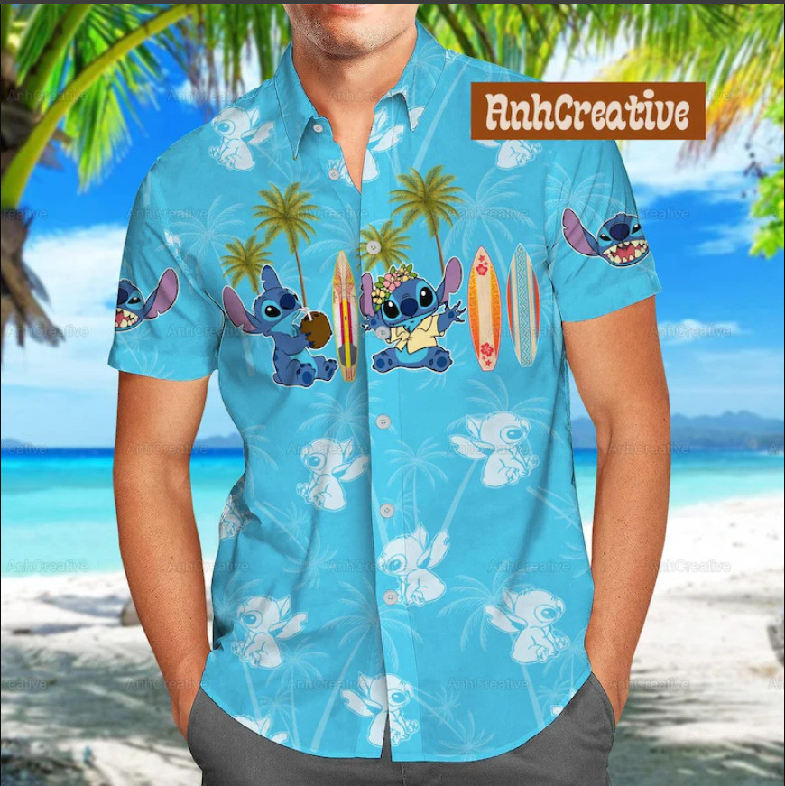 Stitch Button 3D HAWAII SHIRT Halloween Gift Best Price Christmas Gift Us Size