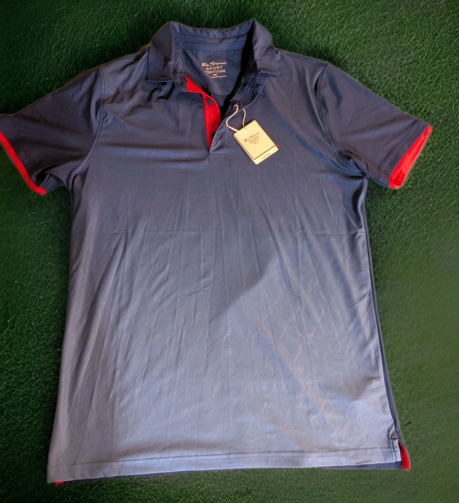 Ben Sherman Sport Golf Polo Shirt Guitar Print Blue W/ Red Accents Size M NEW