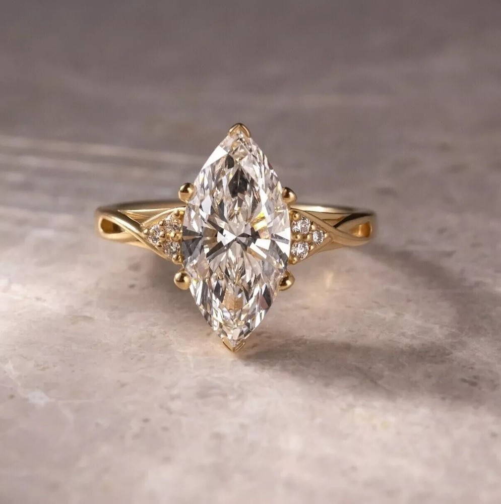 3Ct Marquise Cut Simulated Diamond Pretty Engagement Ring 14k Yellow Gold Plated