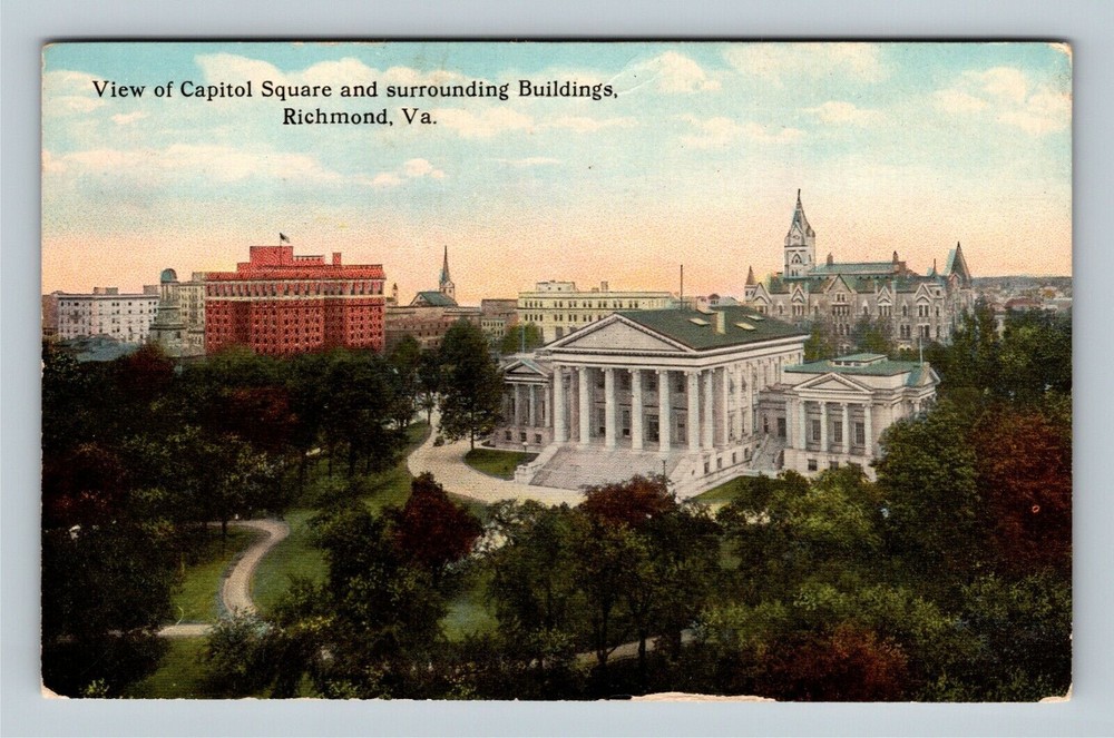 Richmond VA, State Capitol Square, Park, City Hall, Virginia Vintage Postcard