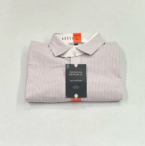Banana Republic Men's Slim Fit Stretch Poplin Shirt, Pink Striped, Size XXL