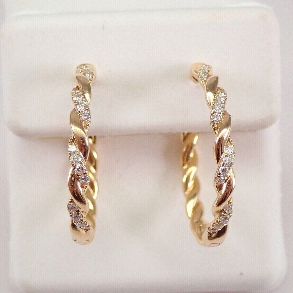 925 Silver Simulated Diamond Twisted Fancy Hoop Earring 14K Yellow Gold Plated