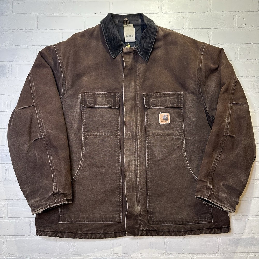 VTG Carhartt Distressed Canvas Barn Coat for Men Size 2XL Faded Work Jacket