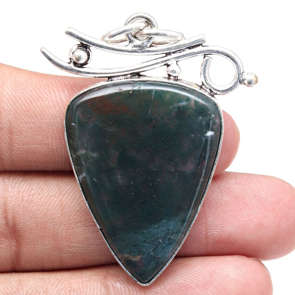 Moss Agate Pendant Handmade Silver Jewelry Mothers Day Gift 2 Inch