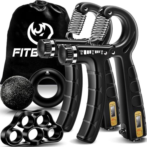 Hand Grip Strengthener Workout Kit (5 Pack), 2 Forearm Grip Adjustable Black