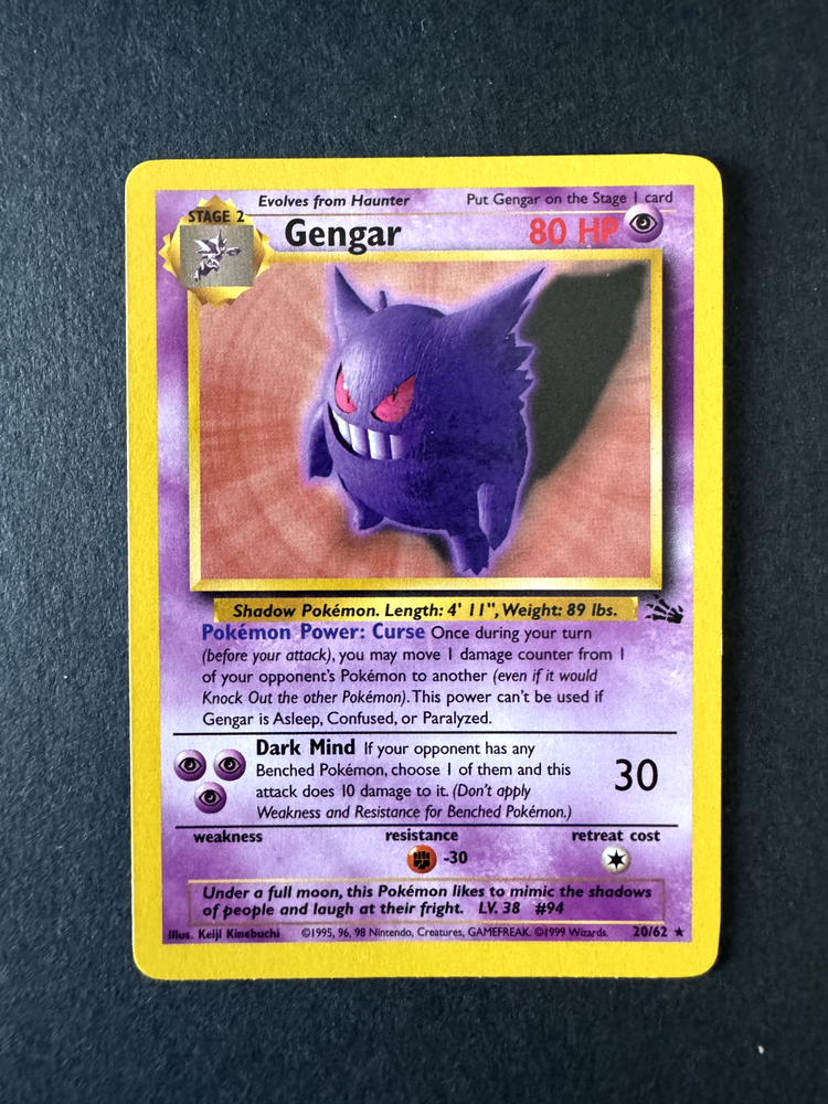 1999 WOTC Pokemon Fossil Gengar Non-Holo Rare 20/62 Unlimited LP+