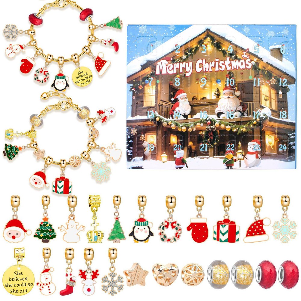 Christmas Advent Calendar Girls Bracelets Gift Box 24 Days Count Down Christmas