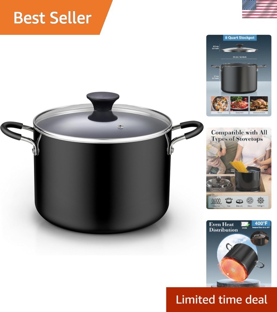8-Quart Nonstick Stockpot with Tempered Glass Lid – Ideal for Everyday Cooking