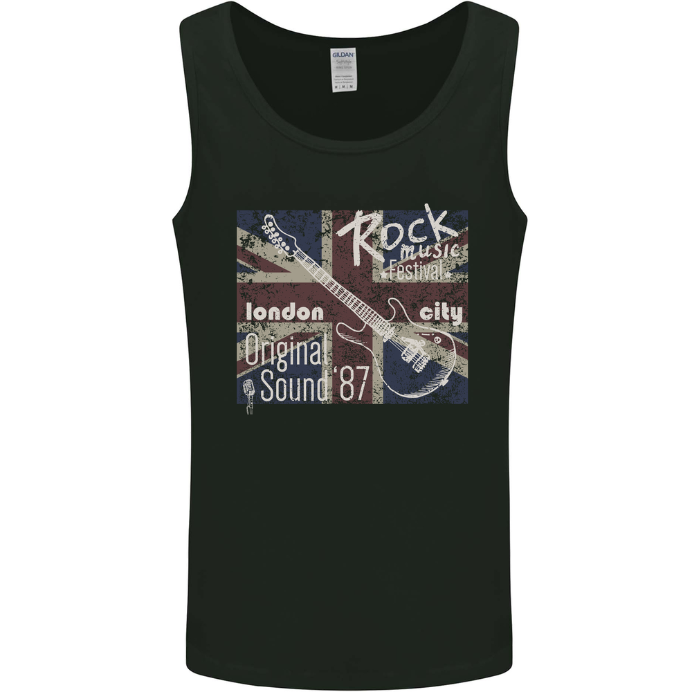 London Rock Gig Retro Guitar Flyer Mens Vest Tank Top