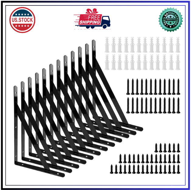12x8 Heavy Duty Metal Shelf Brackets with Screws for Wall Mount Shelving Support  