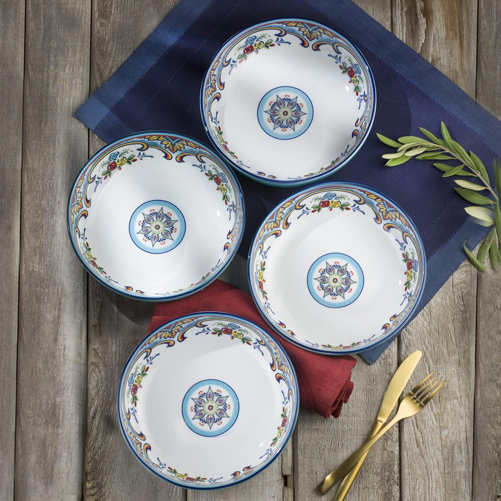 Zanzibar 4-Piece Pasta Bowl Dinnerware Set | Fine Kitchenware | Floral Multicolo