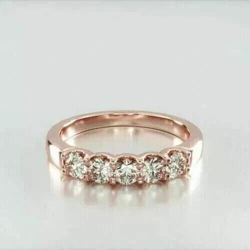 Round Cut Simulated Diamond Stunning Wedding Band Ring In 14k Rose Gold Plated