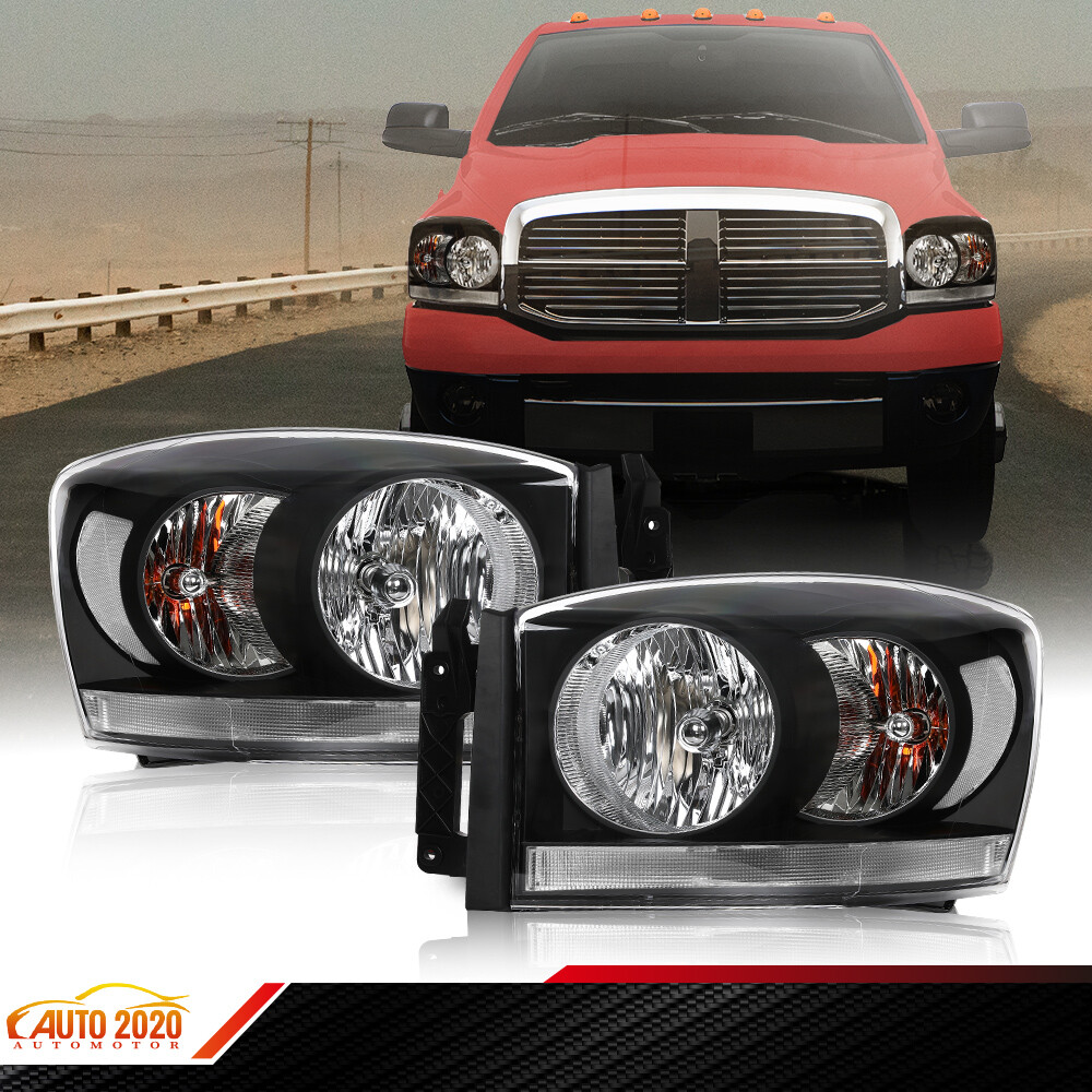 Fit For 06-08 Dodge Ram 1500 2500 3500 w/ Black Bezel Headlights Lamp
