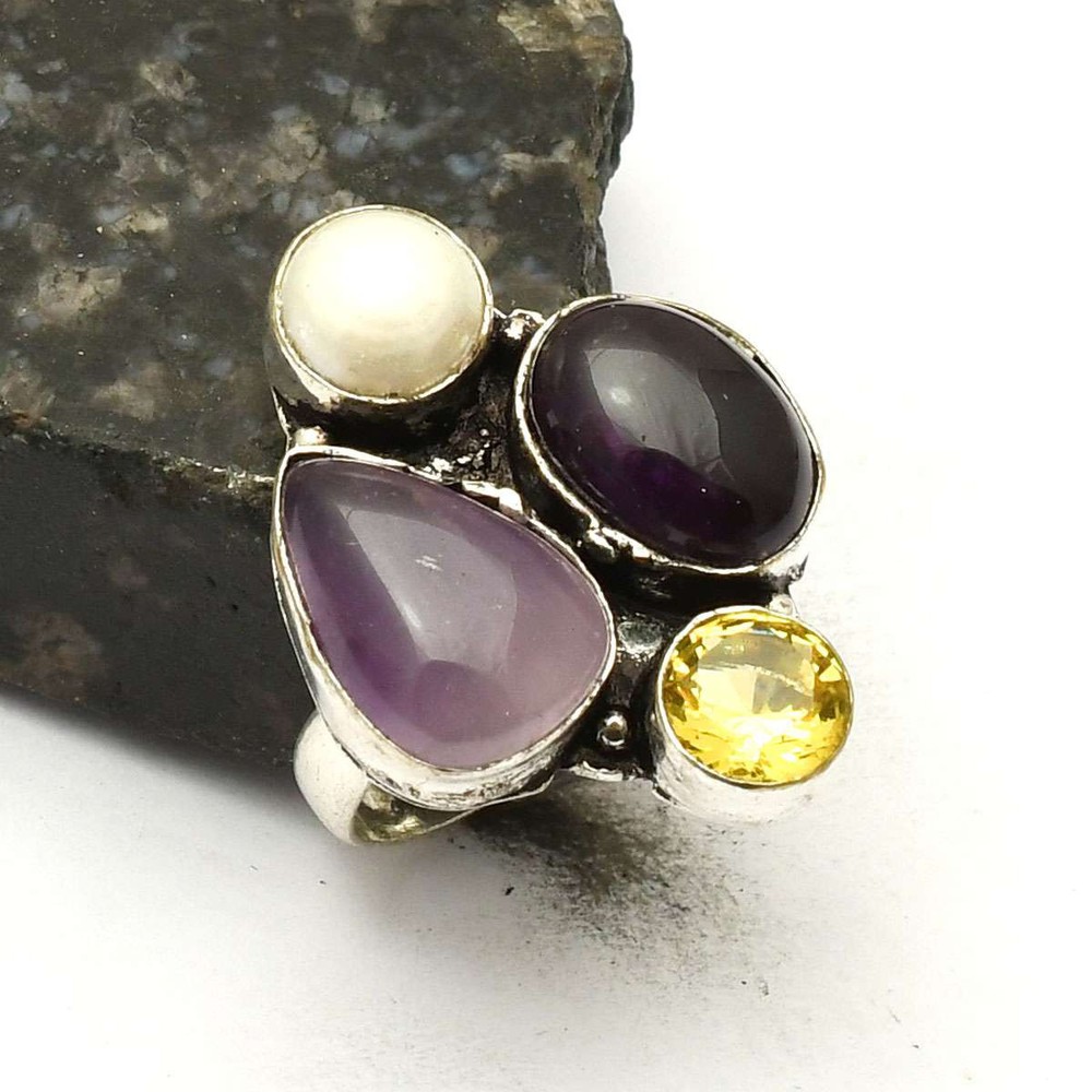 Amethyst Citrine Gemstone Ethnic Handmade Ring Jewelry US Size-9.25 AR 86901