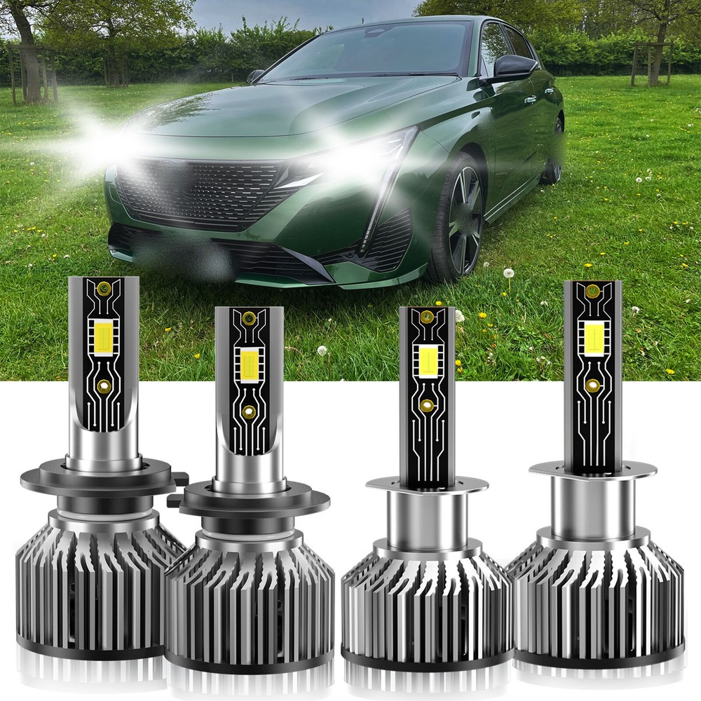 2009-2013 Peugeot 308 LED Headlight Bulbs Kit H1+H7 High Low Beam 6500K