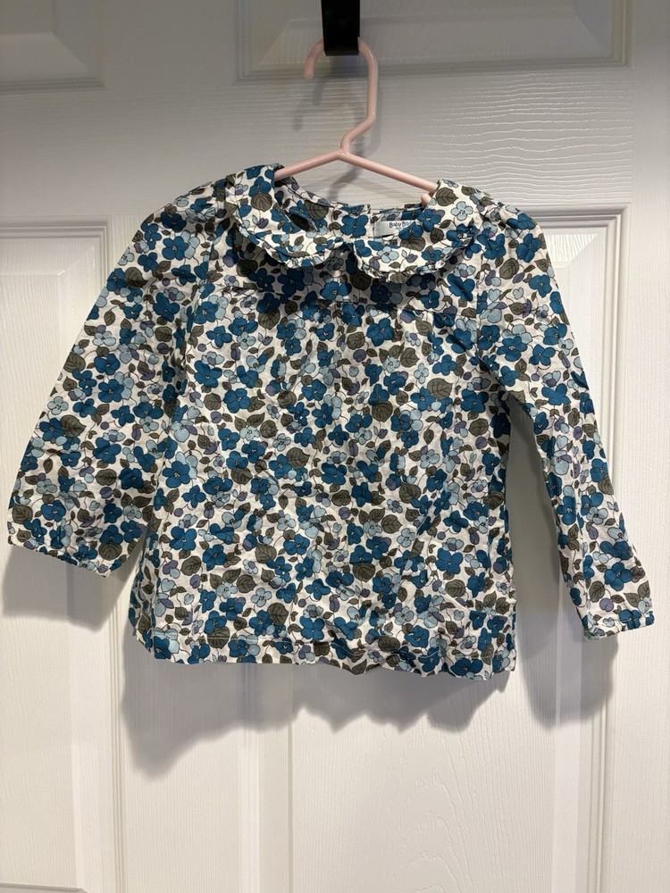 Baby Boden 18-24 Months Blouse Baby Girl Blue & Green Floral