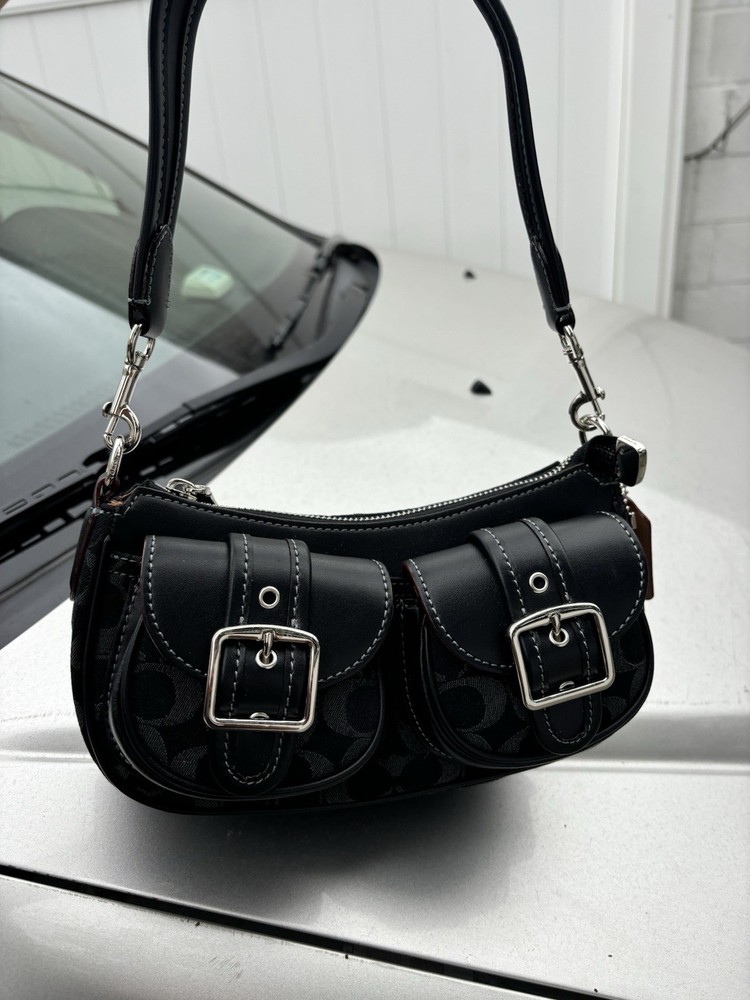 COACH CQ184 Ashton Baguette Signature Denim Handbag Shoulder Bag Women BRAND NEW