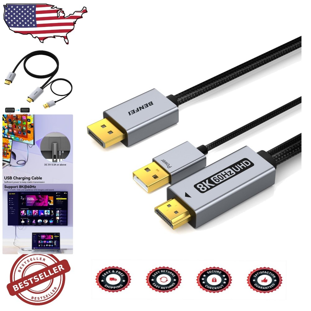 DisplayPort 1.4 to HDMI 2.1 Cable - 6ft, Ideal for Gaming & Entertainment