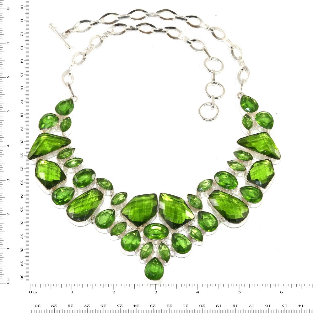 Peridot Quartz Gemstone Ethnic Necklace 16-18 Inches