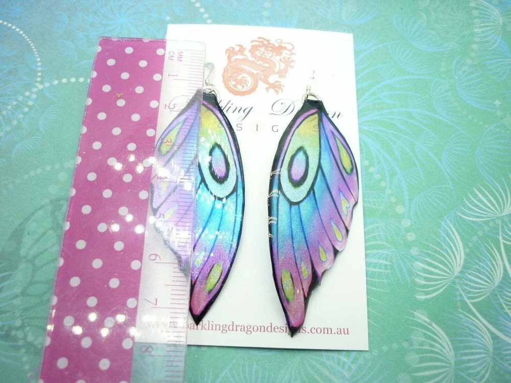 Butterfly Wing Earrings in Pale Blue Purple Green - Whimsical Fairy Jewelry