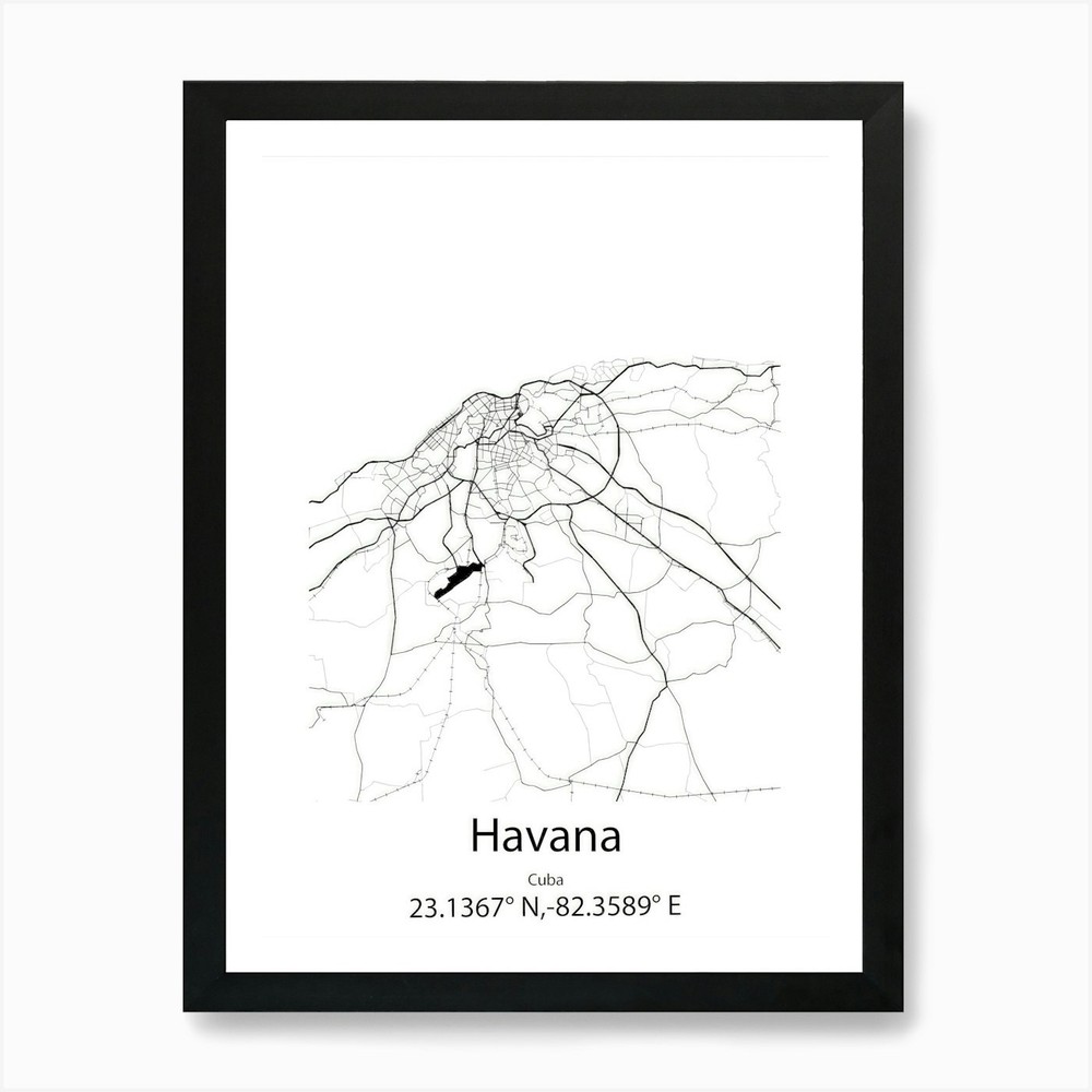Havana,Cuba Minimalist Map Art Prin Framed Wall Art Poster Canvas Print Picture