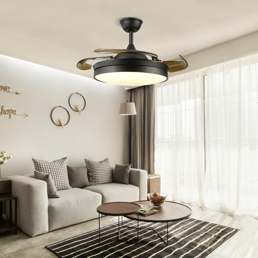 42-Inch Retractable LED Ceiling Fan with Remote Control and Dimmable Light  