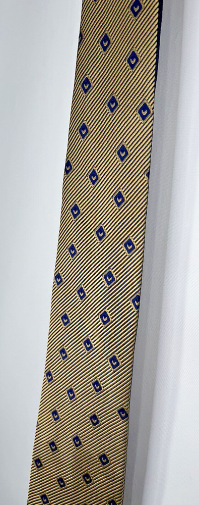 Tommy Hilfiger Mens 100% Silk Striped Blue Gold Diamond Tie USA  