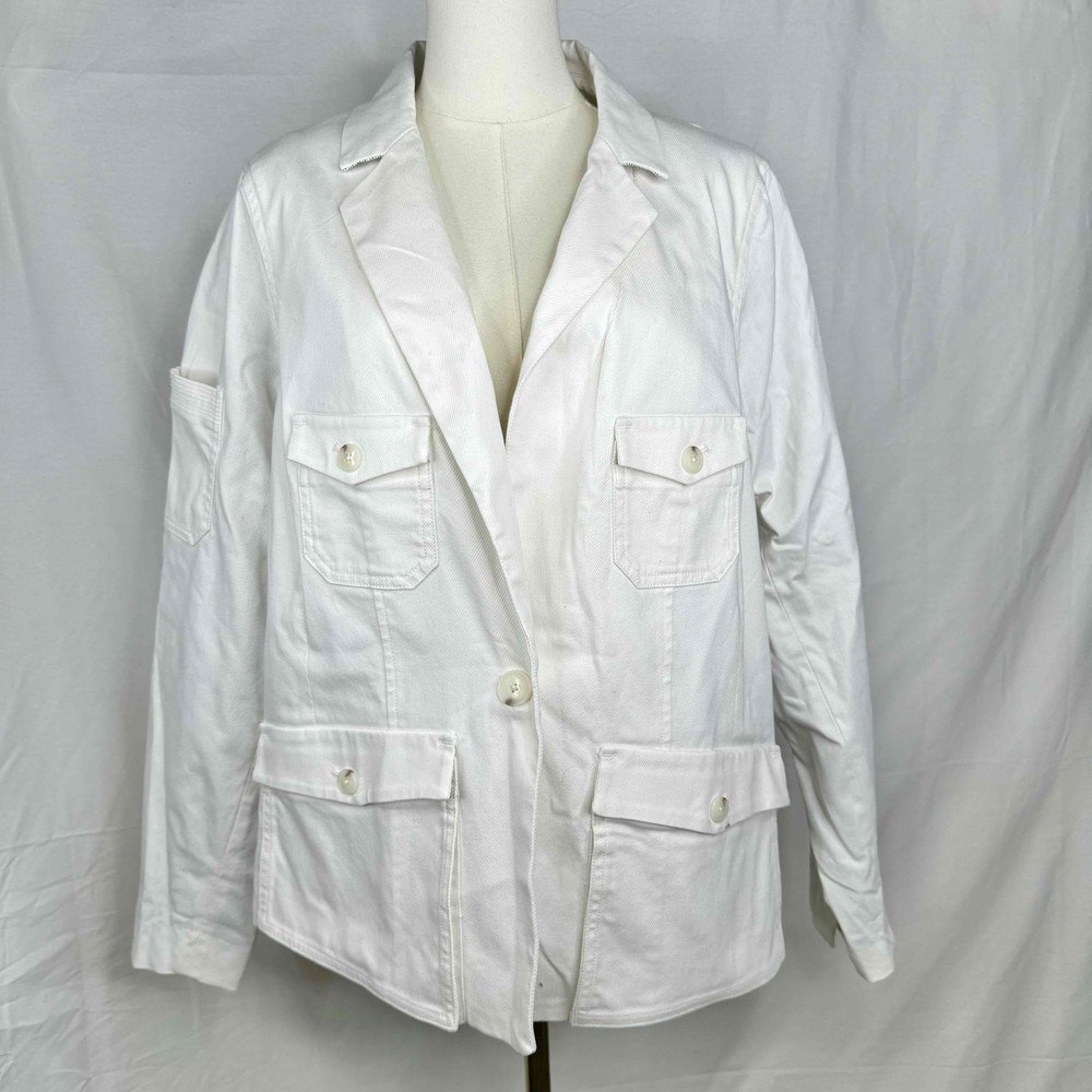 Anthropologie Plus White Button Front Blazer Four Pockets 16W Professional Coat